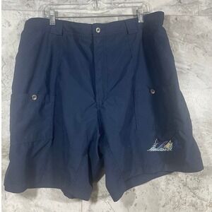 Guy Harvey Navy Blue Cargo Shorts Mens Size 40 Embroidered Fish Outdoor Fishing